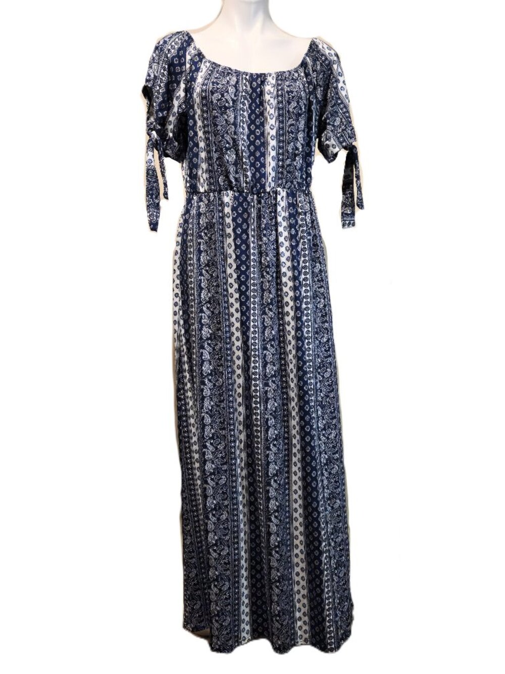 ❤️ 4/$20 Vibe Sportswear maxi dress Women's 1X Blue white boho peasant soft long